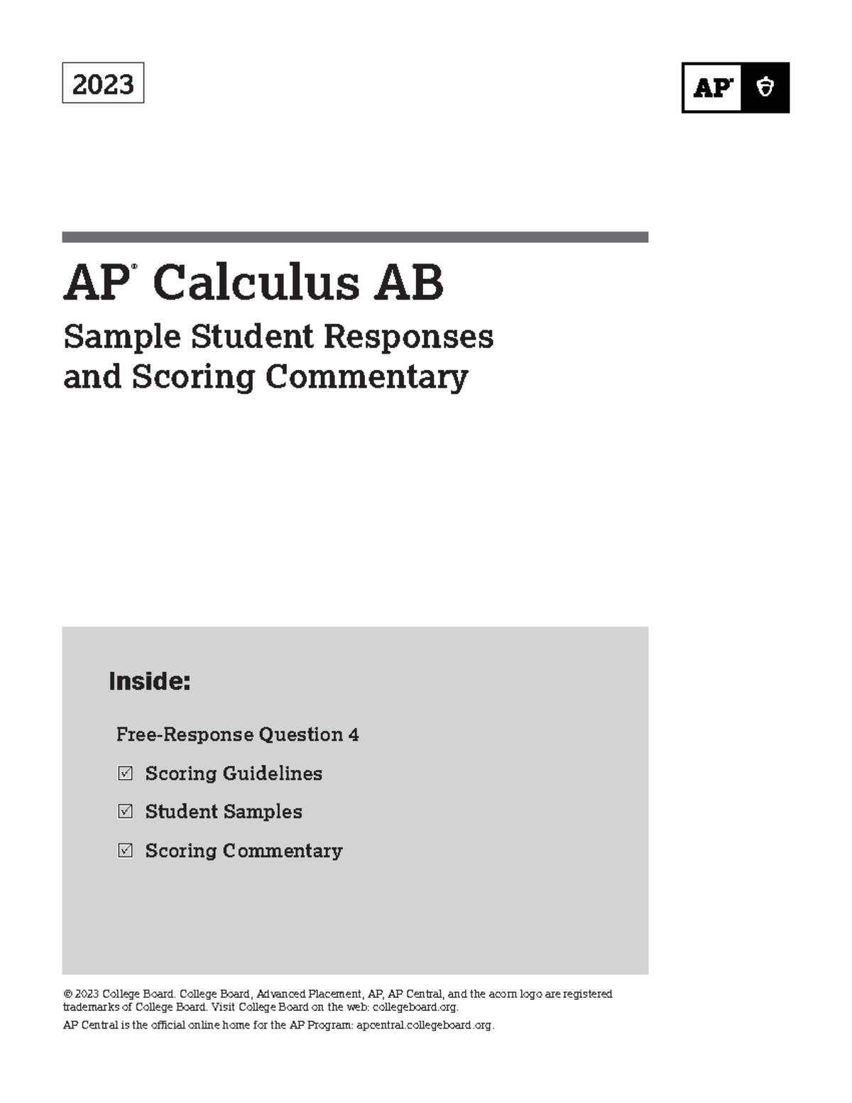 AP Calculus AB Q4 Response Samples with Scoring Notes (2023) - Studocu