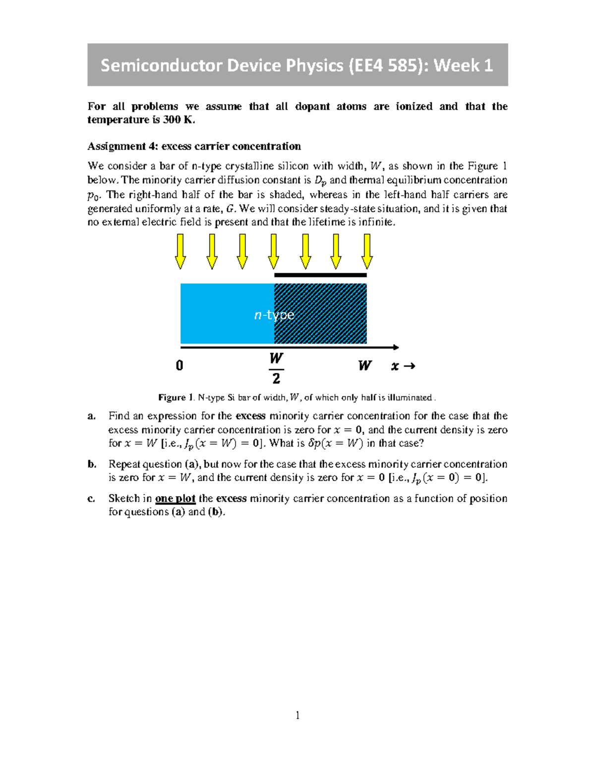 EE4585 2025-2026: Week 1 Assignment 4 - Excess Carrier Concentration ...