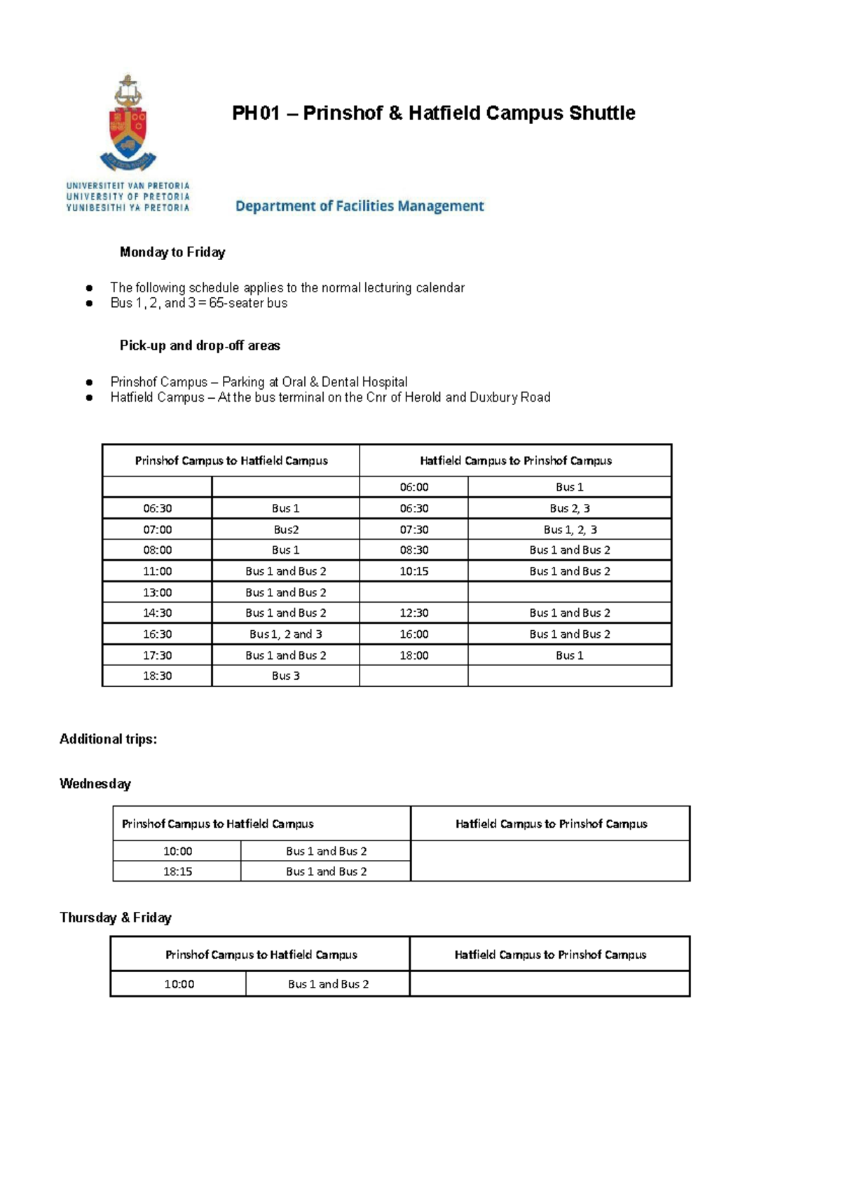 PH01 - Prinshof Hatfield Campus Shuttle - Room 2-1, Technical Services ...