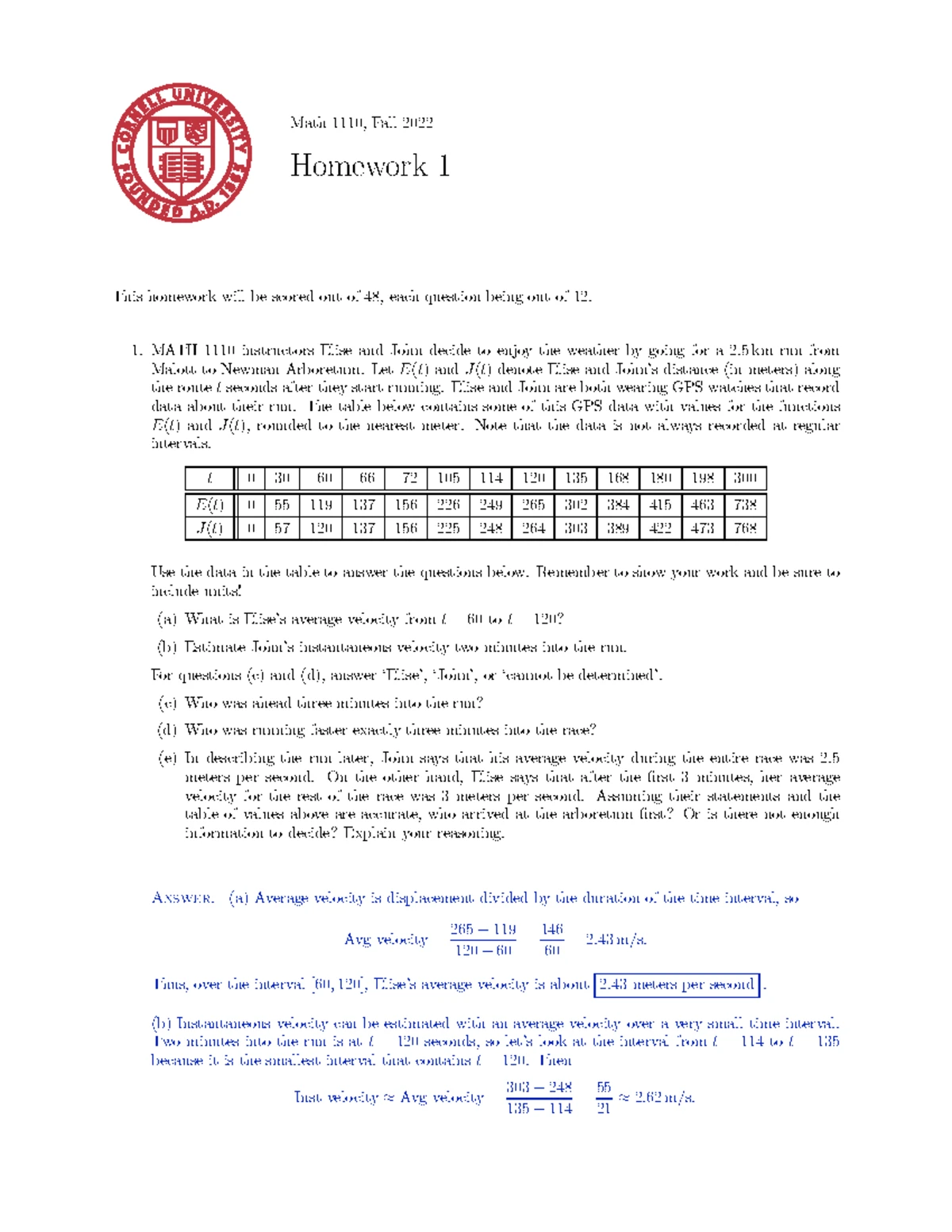 Prelim 1 Practice Exam MATH 1110 - MATH 1110 Prelim 1 (Practice Exam 2 ...