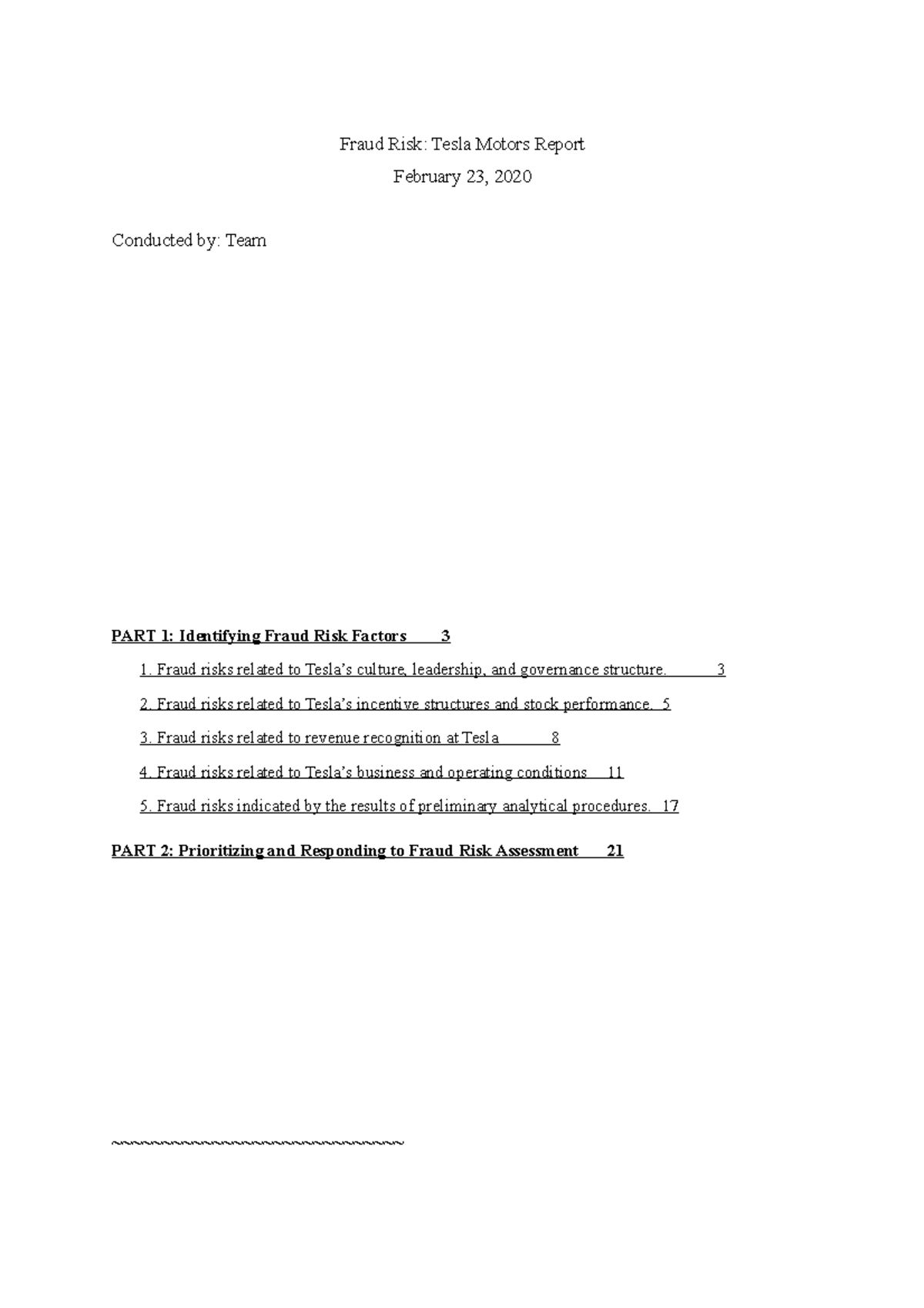 Fraud Risk Analysis of Tesla Motors: Insights and Implications ...