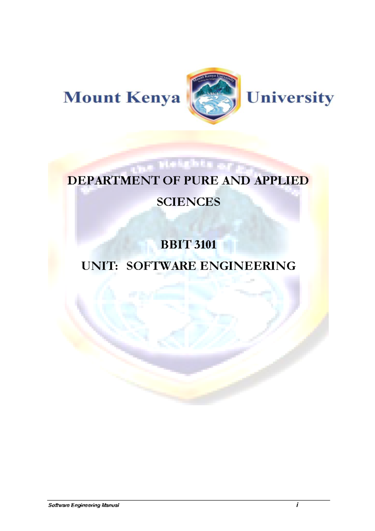 BIT 3101 Software Engineering Manual: Key Concepts and Analysis ...