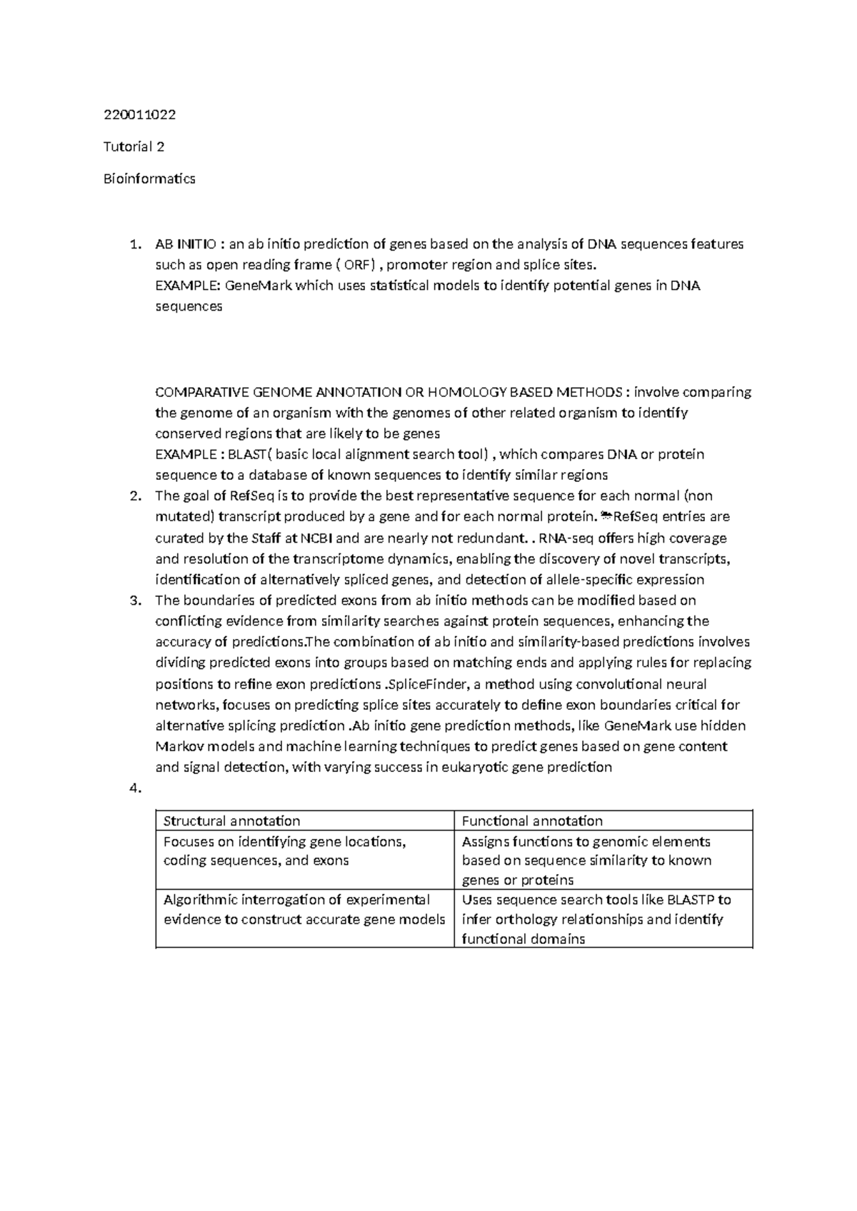 22001 1022 - Tutorial 2 on Bioinformatics and Gene Prediction - Studocu