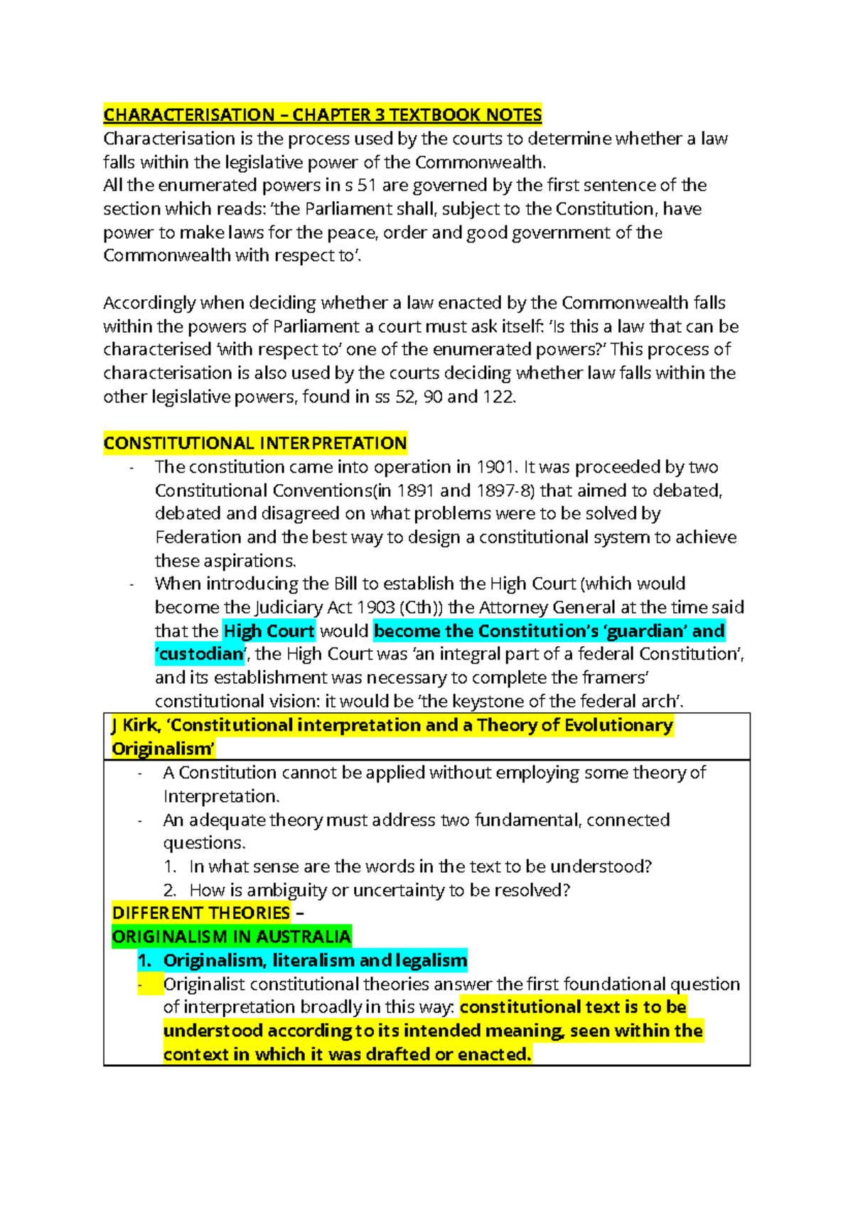 Constitutional Interpretation & Characterisation: Chapter 3 Notes ...