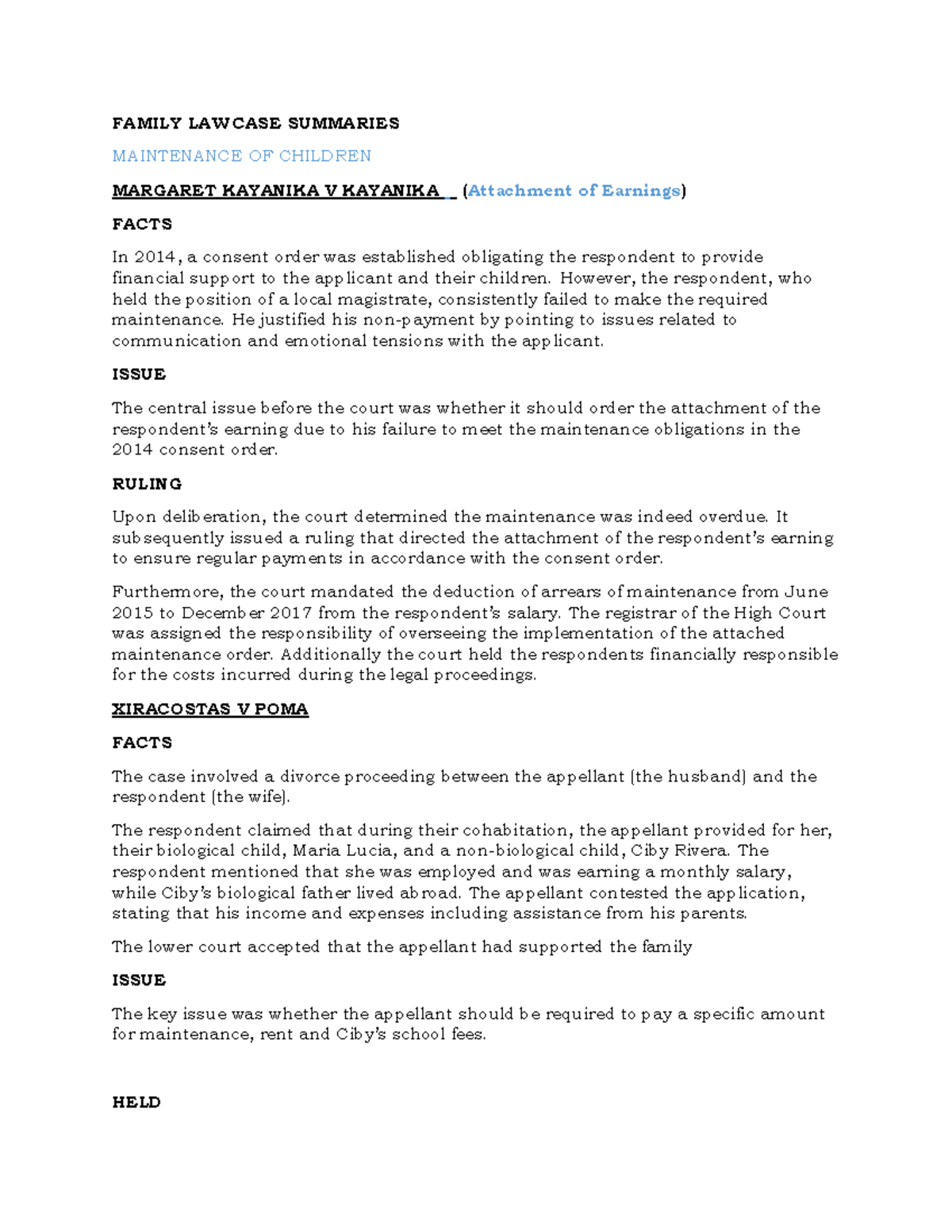 Family Law Case Summaries: Key Rulings and Principles on Custody ...