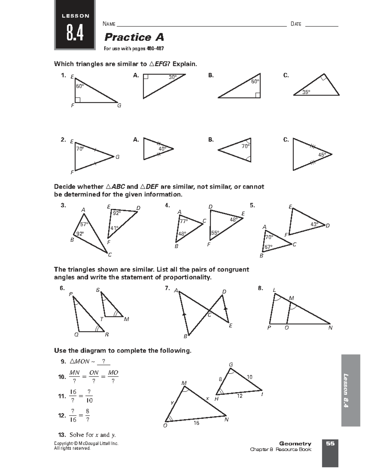 Geometry 8 - Lesson 8.4: Similarity Practice A Guide - Studocu