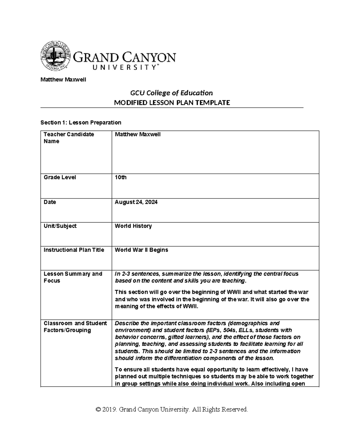 SEC-355-Modified Lesson Plan: World War II Begins for 10th Grade - Studocu