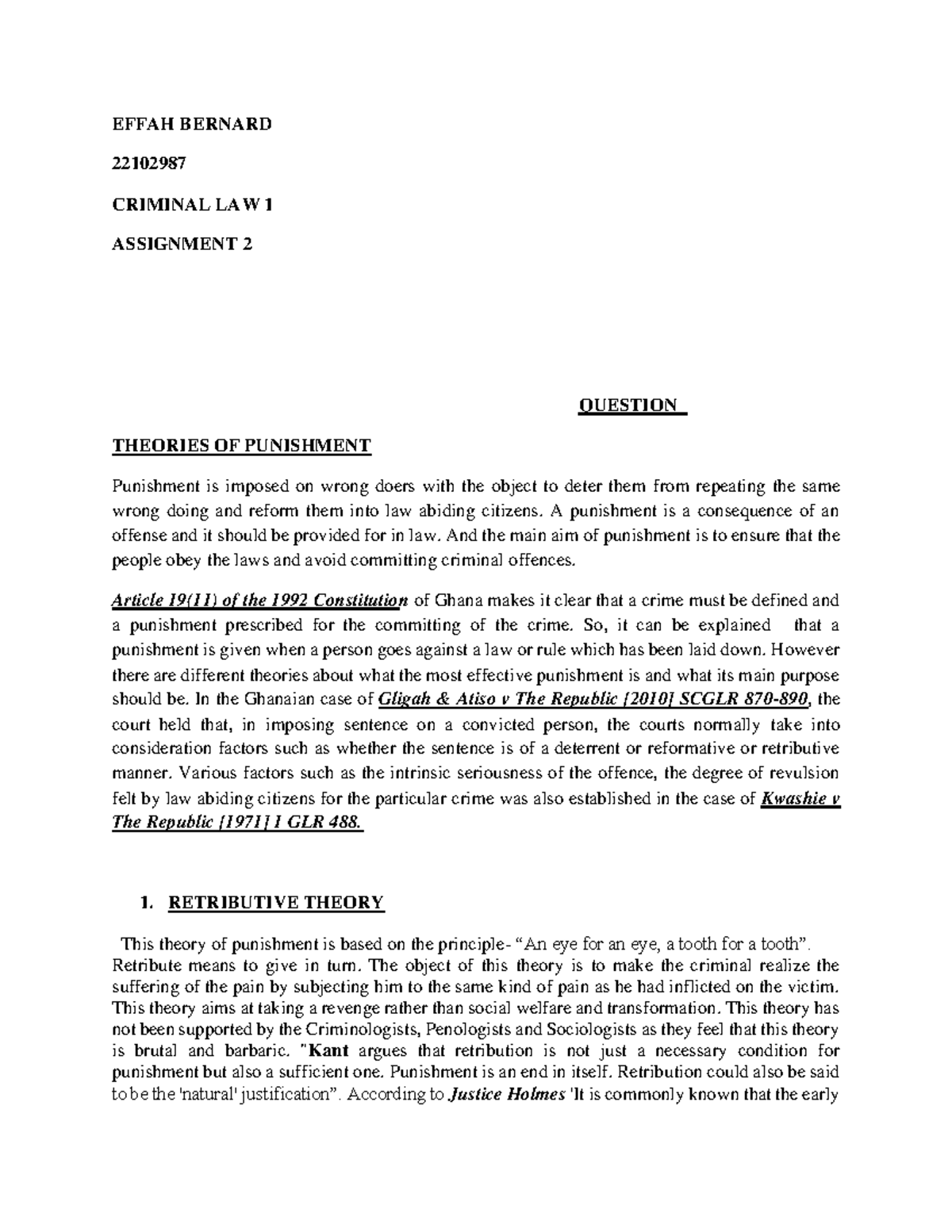 Theories of Punishment in CRIMINAL LAW 1: Assignment 2 Analysis - Studocu