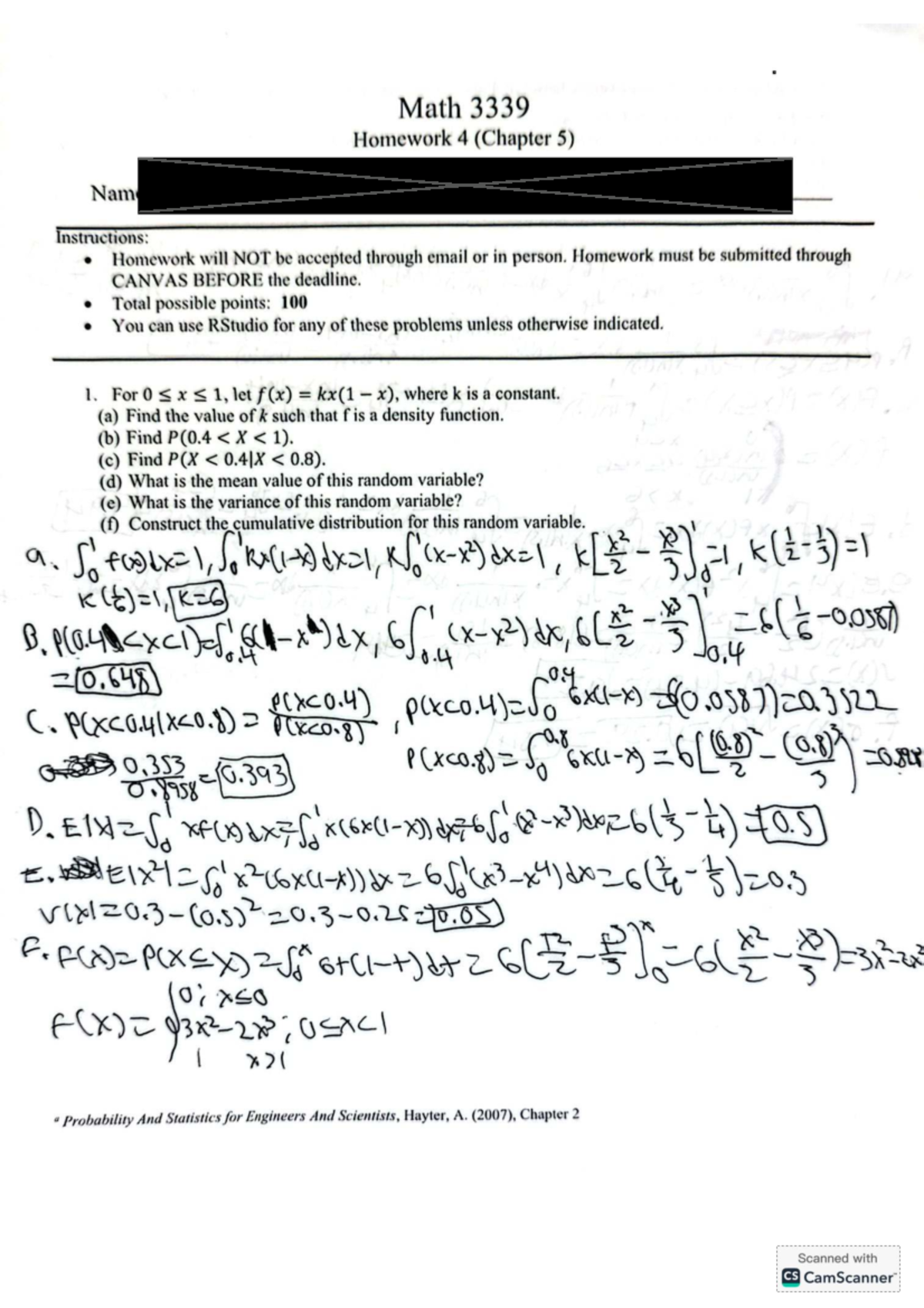 Homework 4 for Stats 3339: Probability and Statistics Problems - Studocu