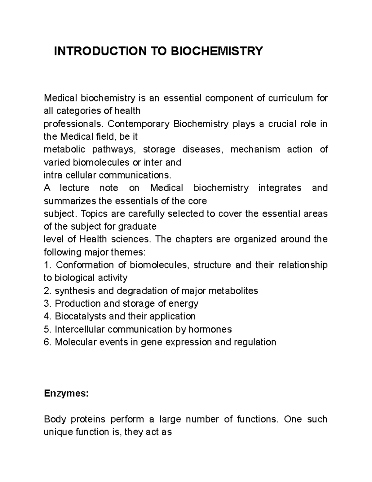 Introduction TO Biochemistry - INTRODUCTION TO BIOCHEMISTRY Medical ...