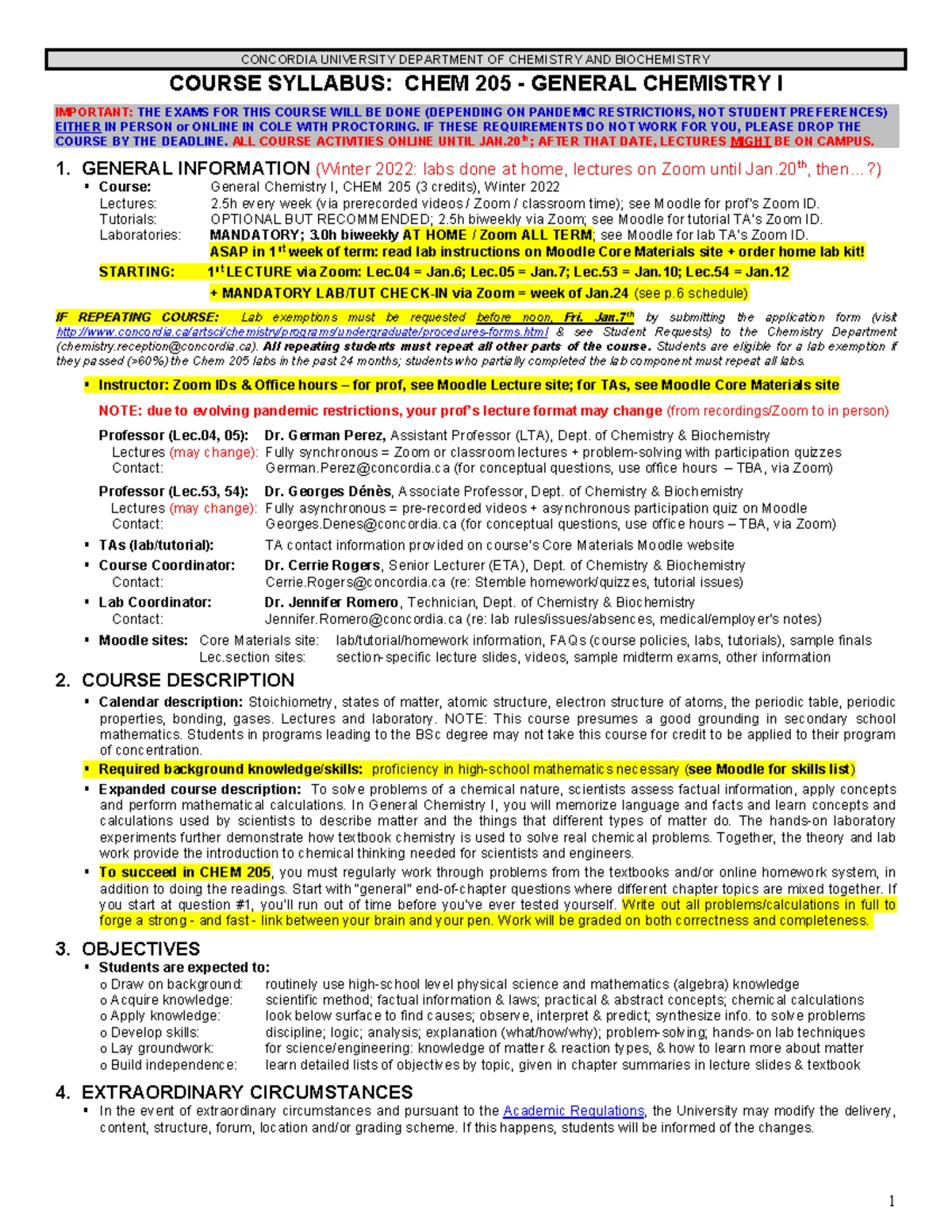 CHEM 205 Syllabus: General Chemistry I Course Outline and Details - Studocu