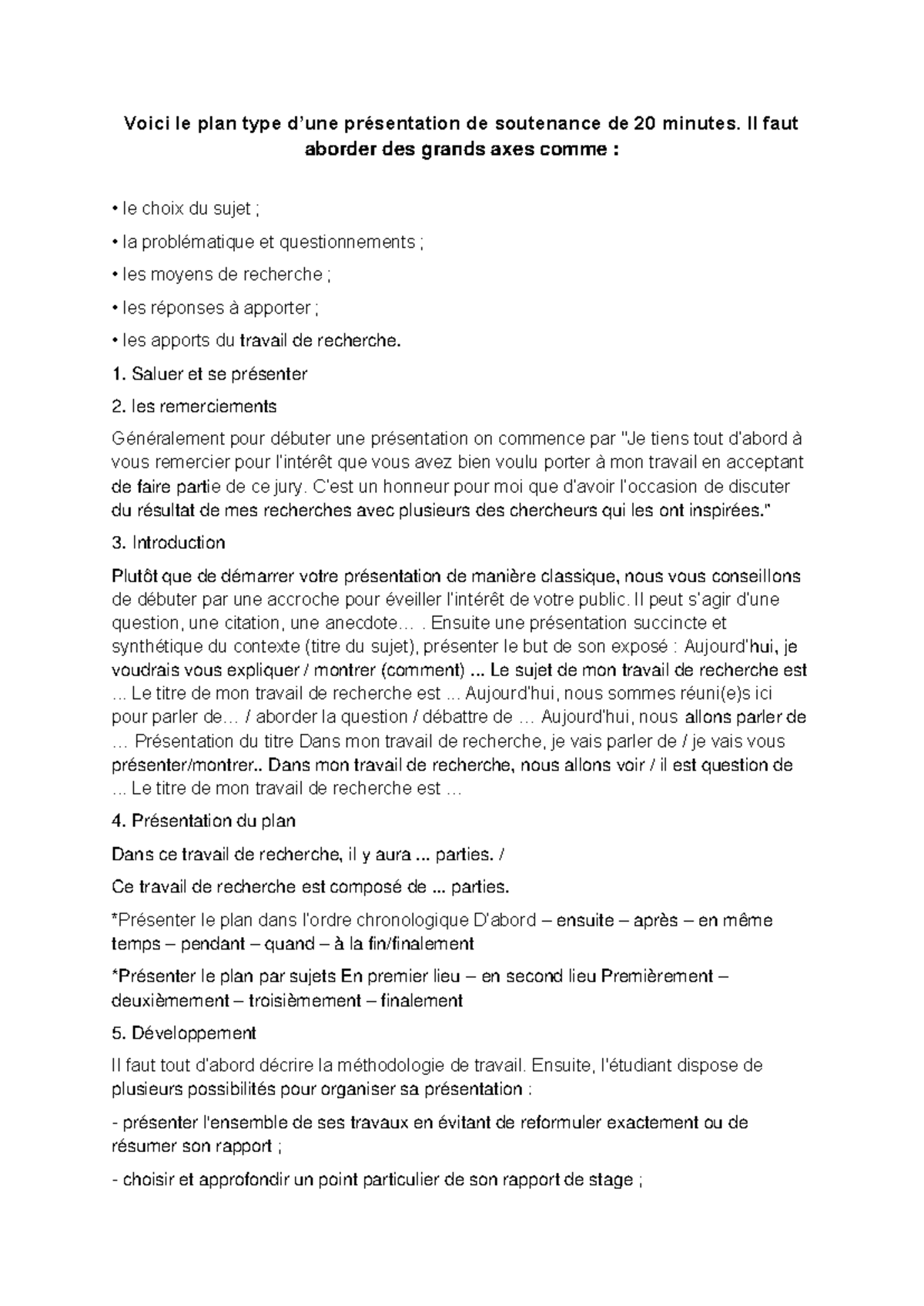 Canevas pour Présentation Mémoire - Structure et Conseils de Soutenance ...