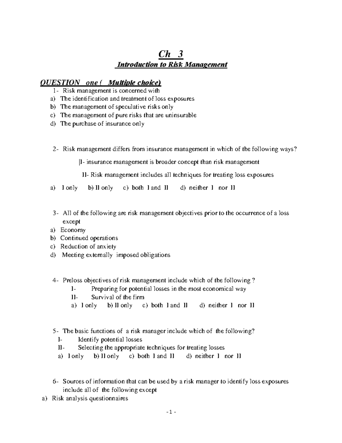 Risk Management Principles and Questions - Ch 3 Overview - Studocu