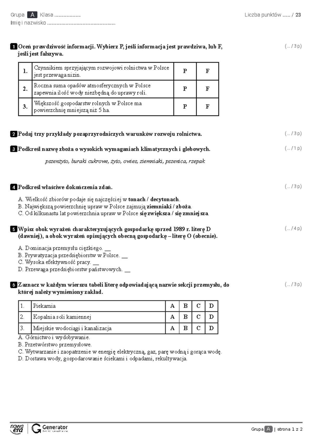 Sprawdzian Z Rolnictwa I Przemysłu