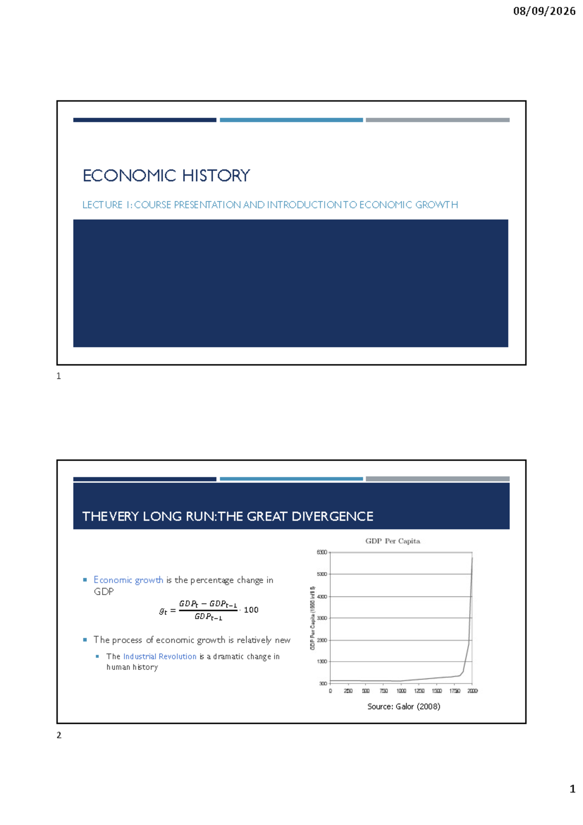 ECONOMIC HISTORY: LECTURE 1 - INTRODUCTION TO ECONOMIC GROWTH - Studocu
