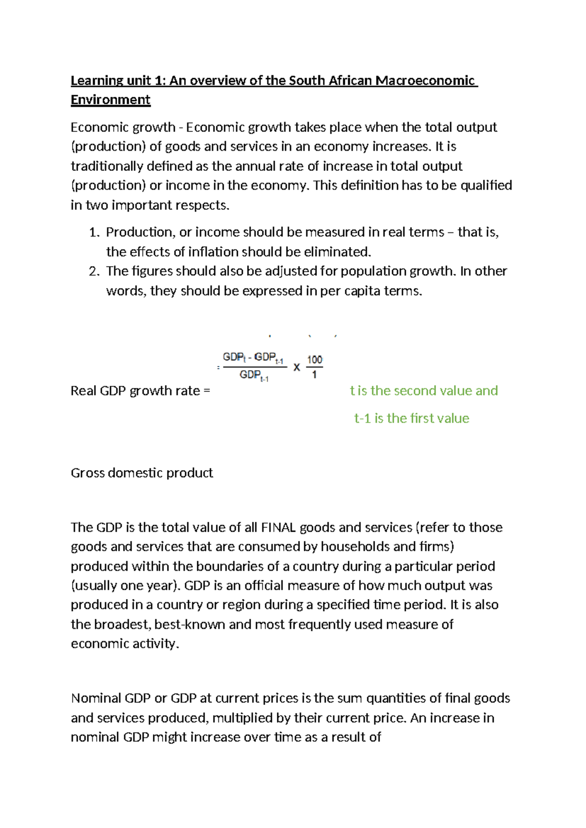 Economic Growth and Macroeconomics: Study Notes for ECOM101 - Studocu