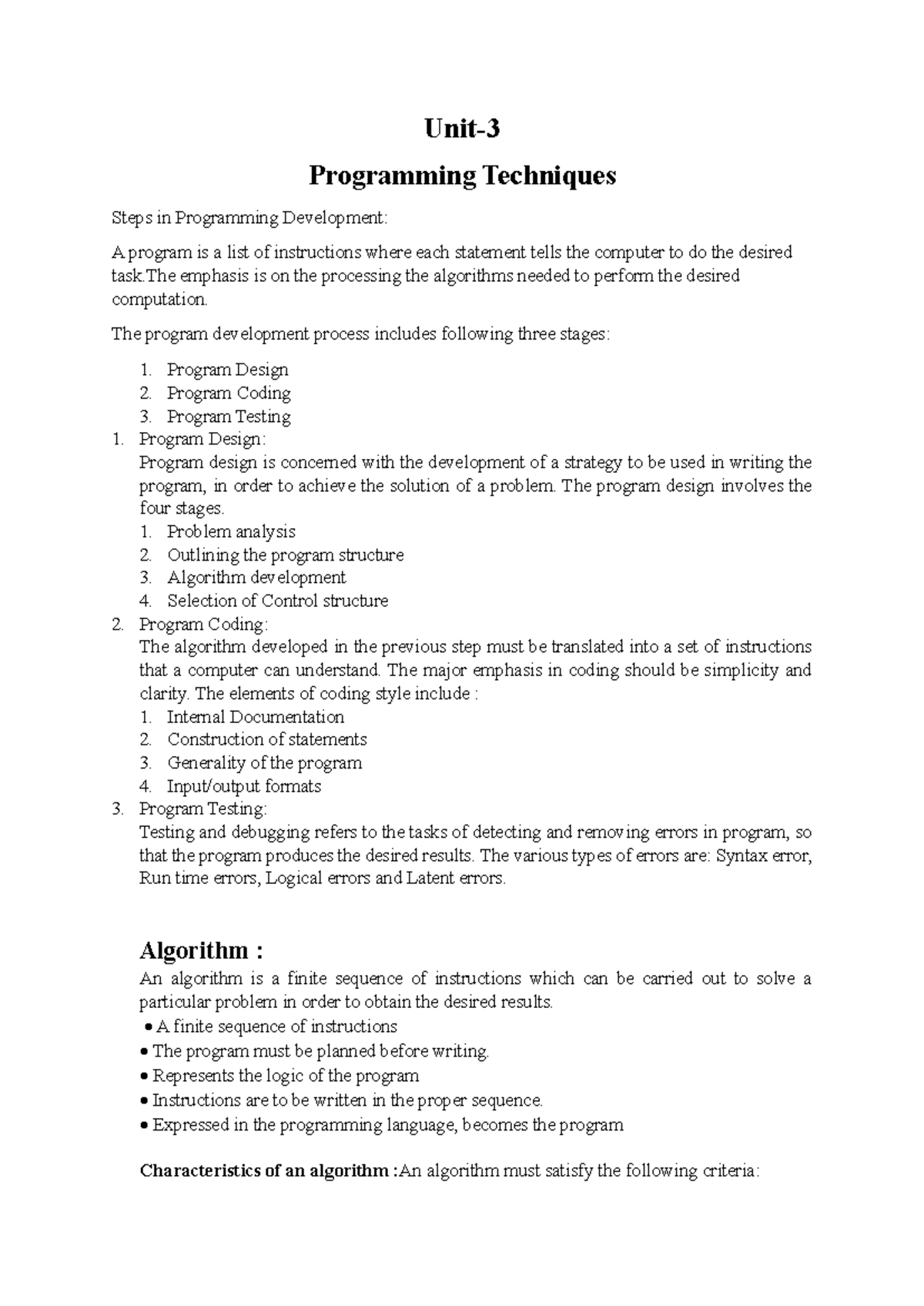 C Programming Unit 3: Steps in Program Development Techniques - Studocu