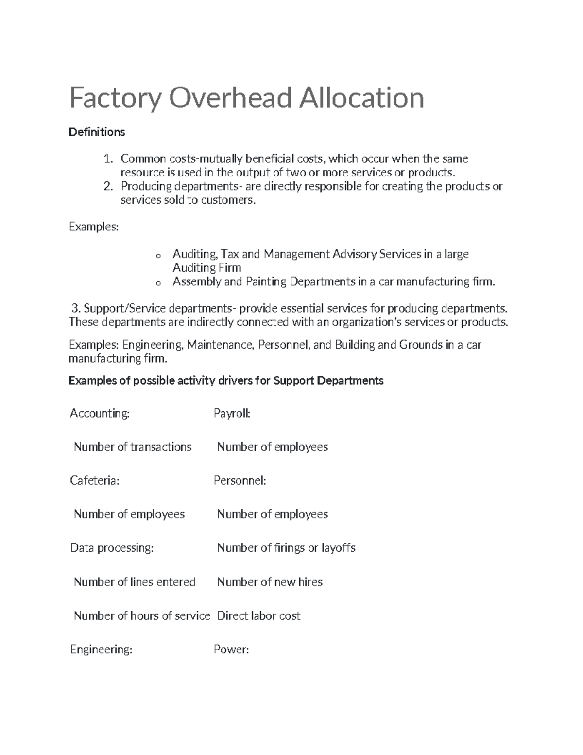 Factory Overhead Allocation: Key Definitions and Methods - Studocu