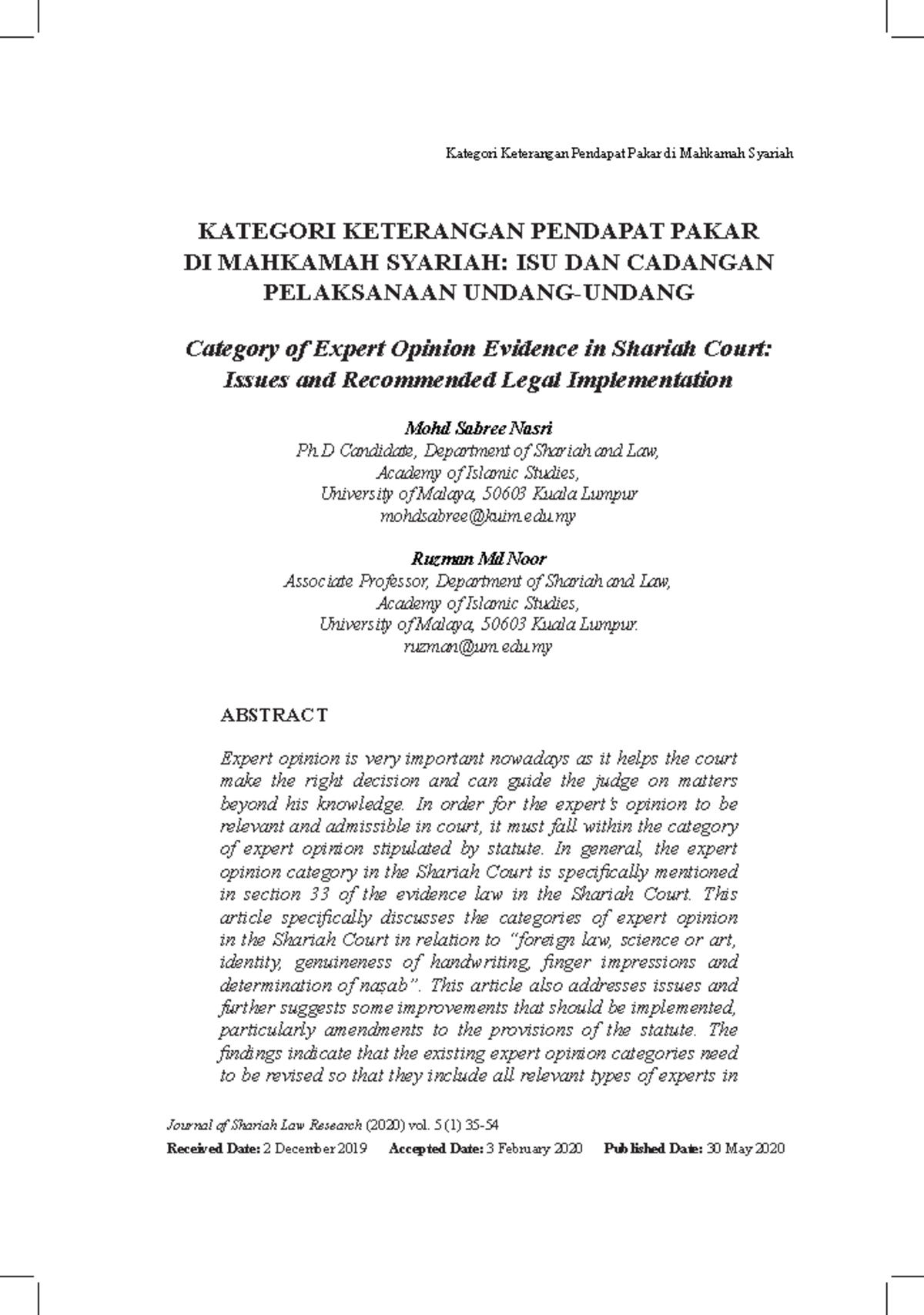 Category of Expert Opinion Evidence in Shariah Court - Kategori ...