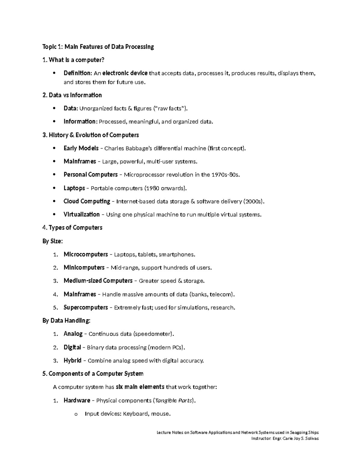 ICT-Prelim-Notes: Key Concepts in Data Processing and Software - Studocu