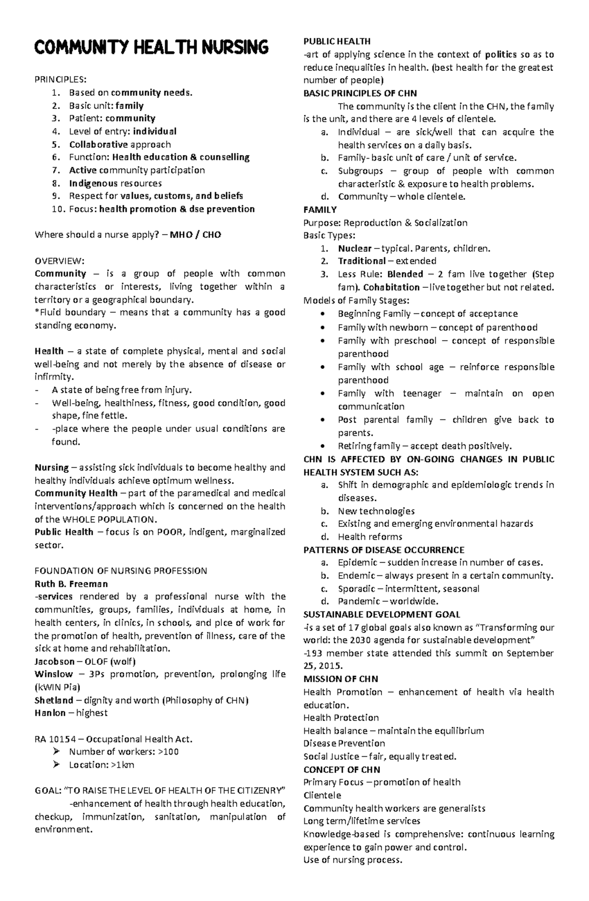 COMMUNITY HEALTH NURSING PRINCIPLES: Overview and Key Concepts - Studocu