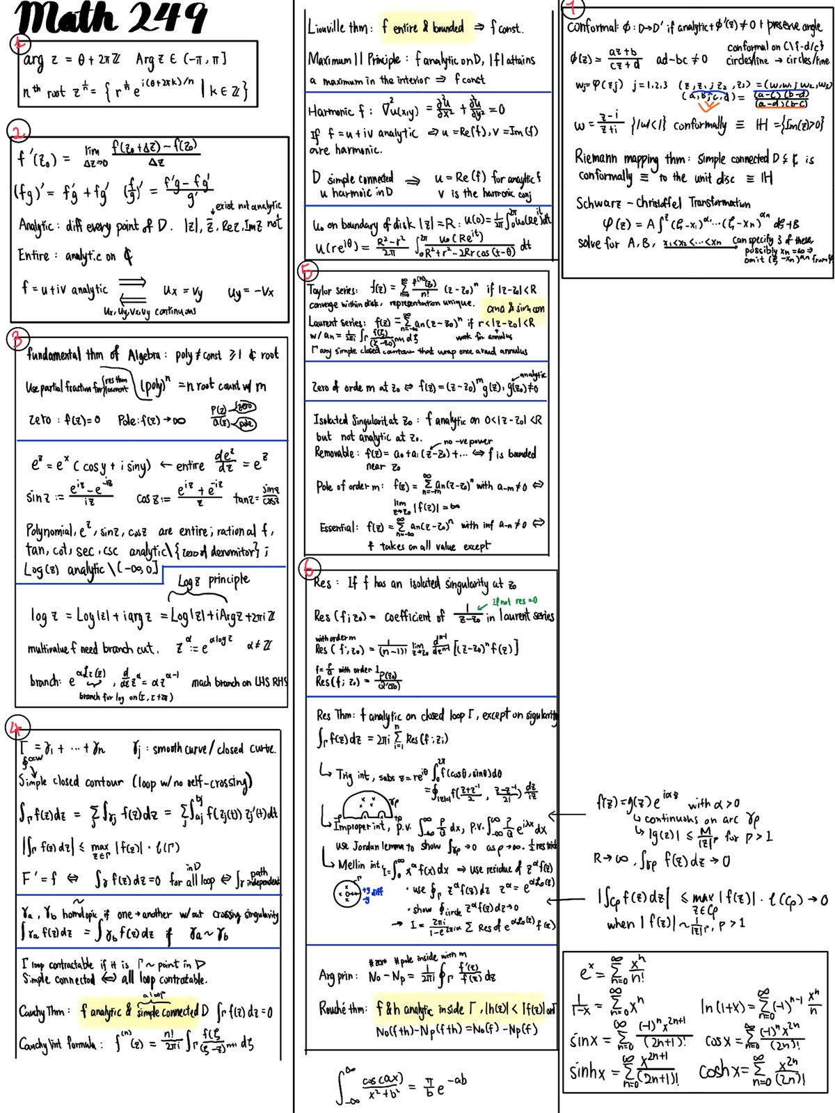 MATH 249 - Complex Analysis Cheat Sheets 45B7 Flatten - 1 Math 249 ...