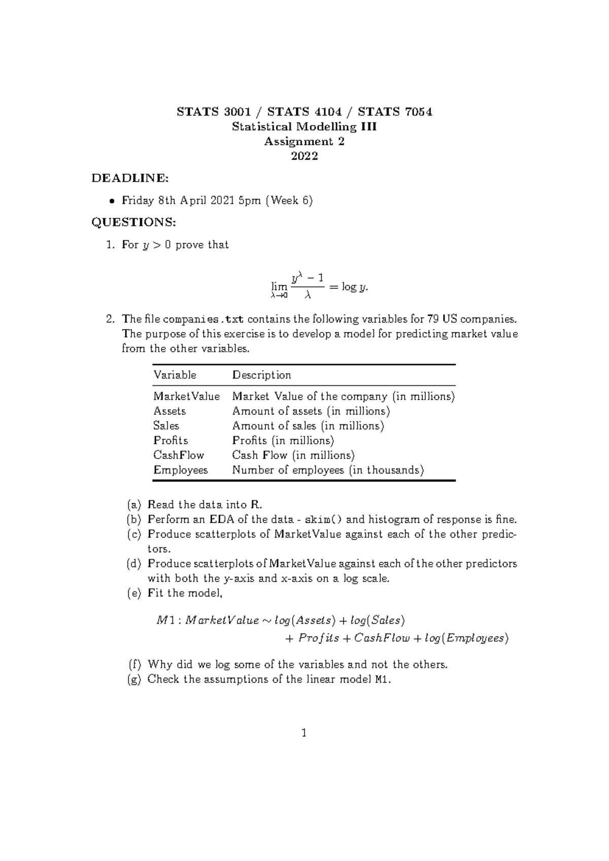 SMA2 - STATS 3001 Statistical Modelling Assignment 2 Guide - Studocu