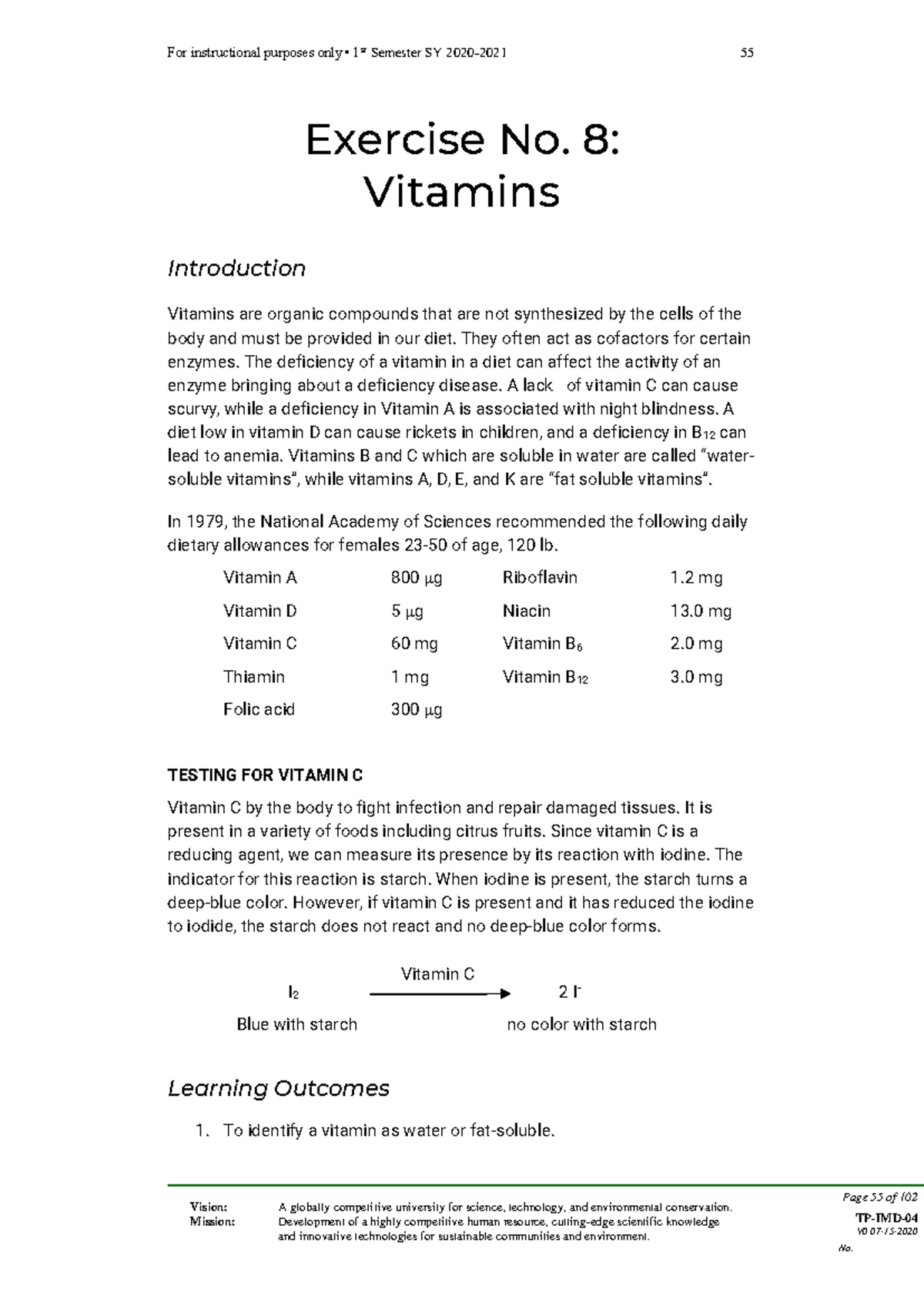 CHEM 137.1: Biochemistry Lab Experiment on Vitamins and Their ...