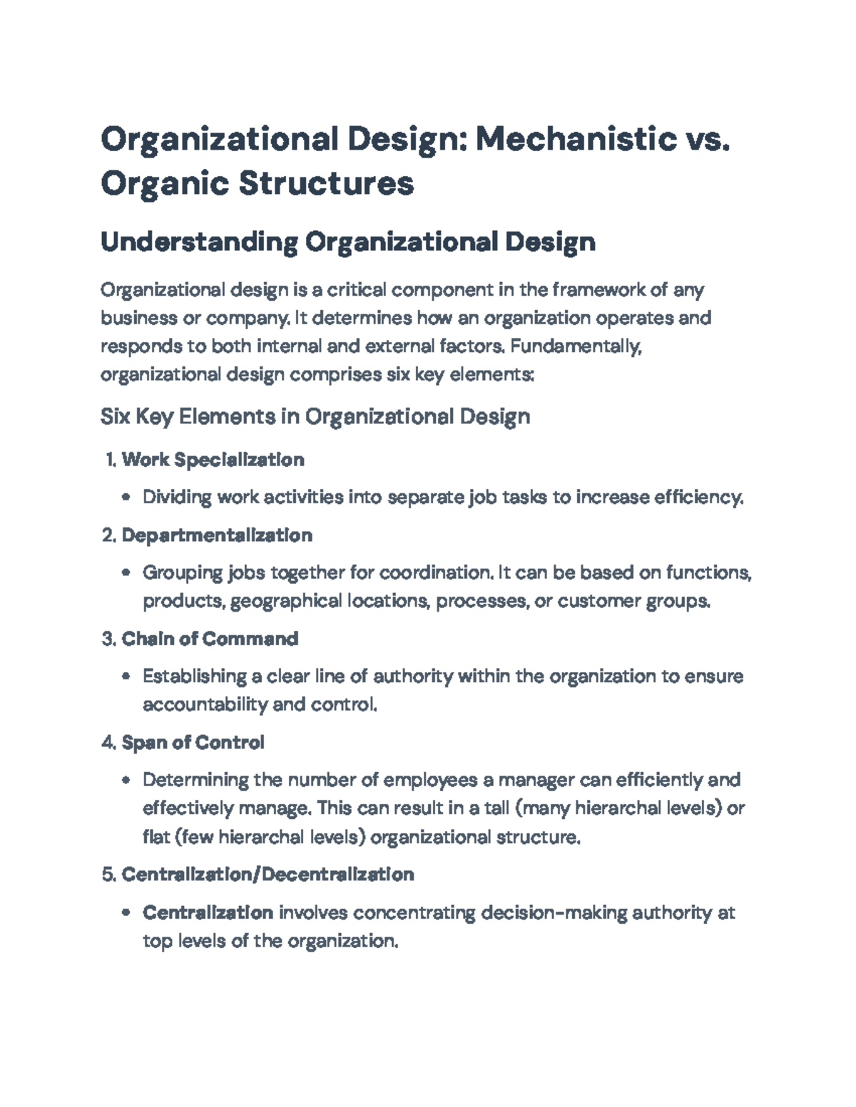 Organizational Design: Mechanistic vs. Organic Structures Analysis ...