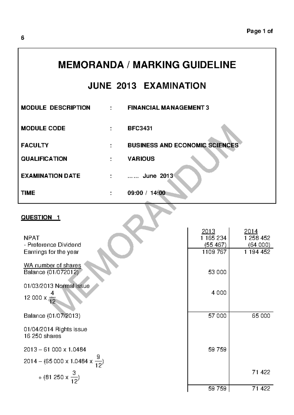 Memoranda - June 2013 - Study material - 6 MEMORANDA / MARKING ...