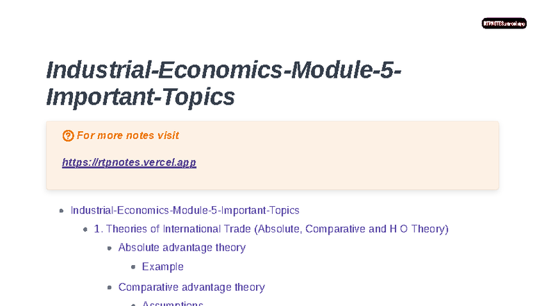Industrial Economics Module 5: Key Theories & Trade Concepts - Studocu