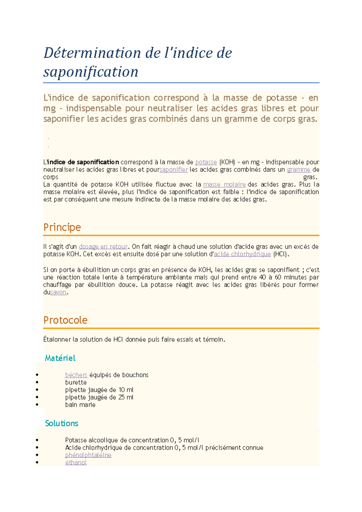 Indices de Saponification, Iode, et Acide en Chimie Organique Studocu — free download