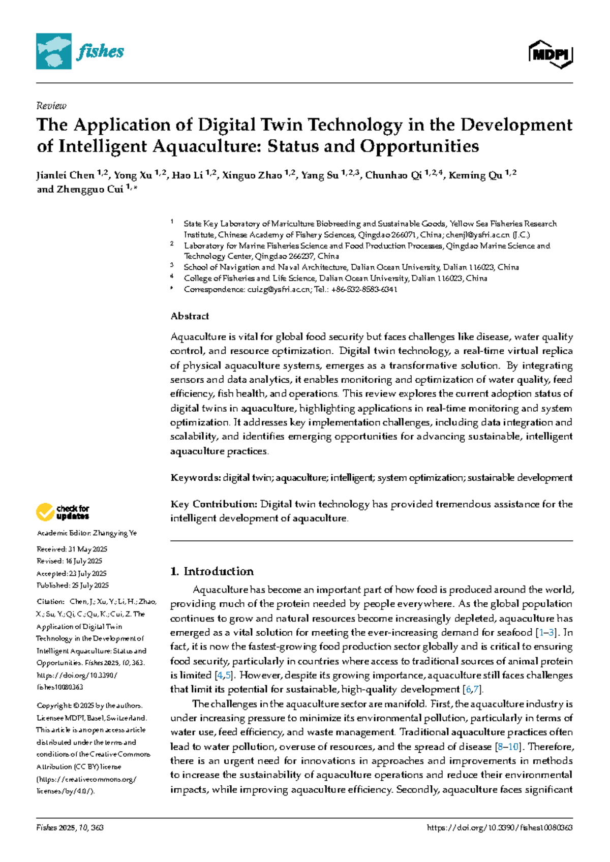 Digital Twin Technology in Intelligent Aquaculture: Status ...