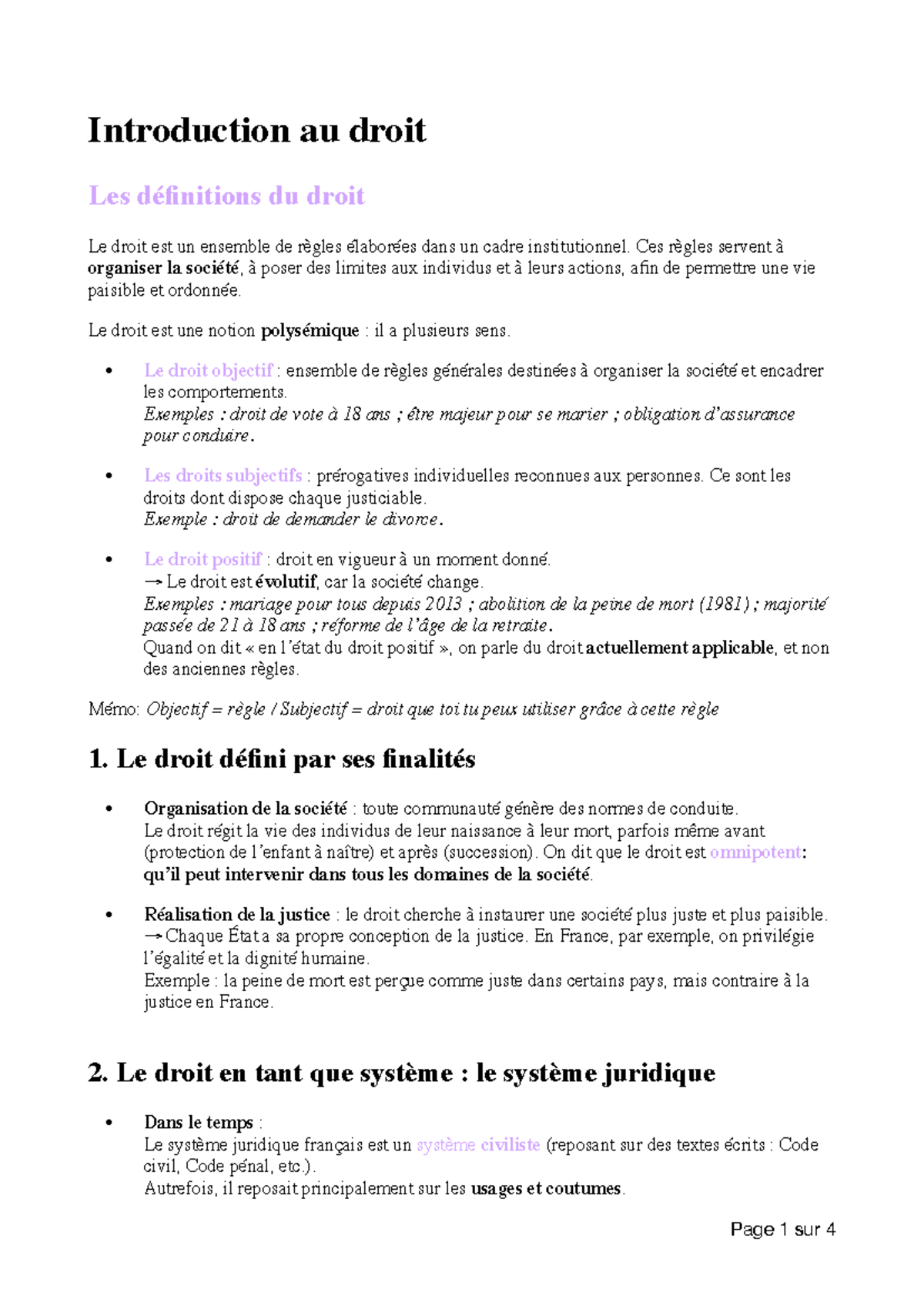 Introduction au Droit : Concepts et Définitions Essentielles - Studocu