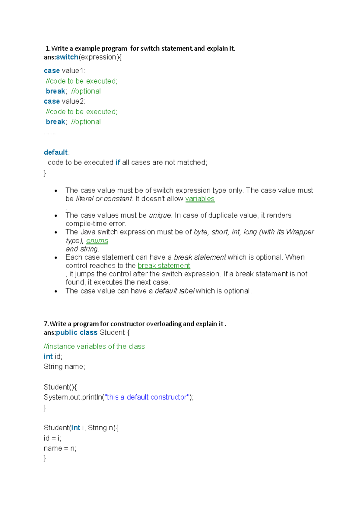 JAVA 8 Important Concepts and Programs for Last-Minute Exam Prep - Studocu