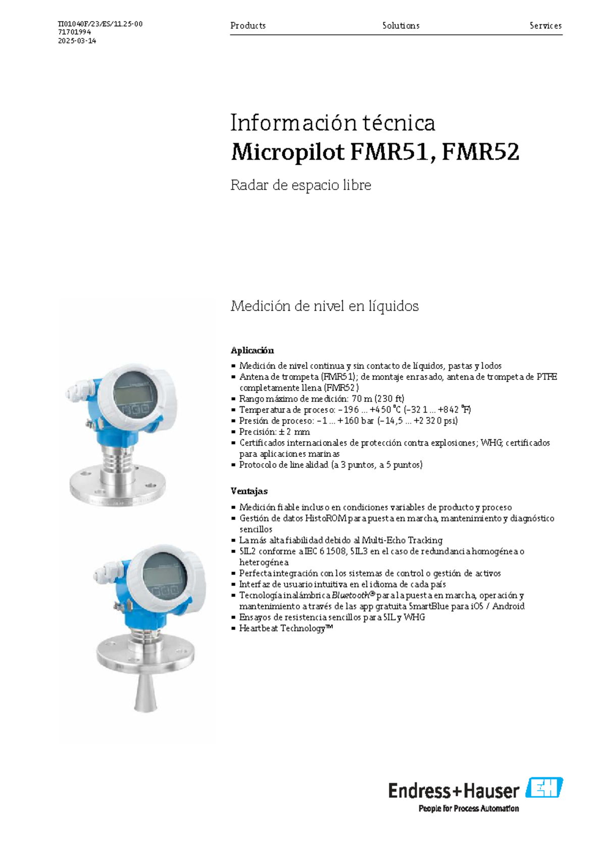 71701994 Micropilot FMR51, FMR52: Información Técnica y Aplicaciones ...
