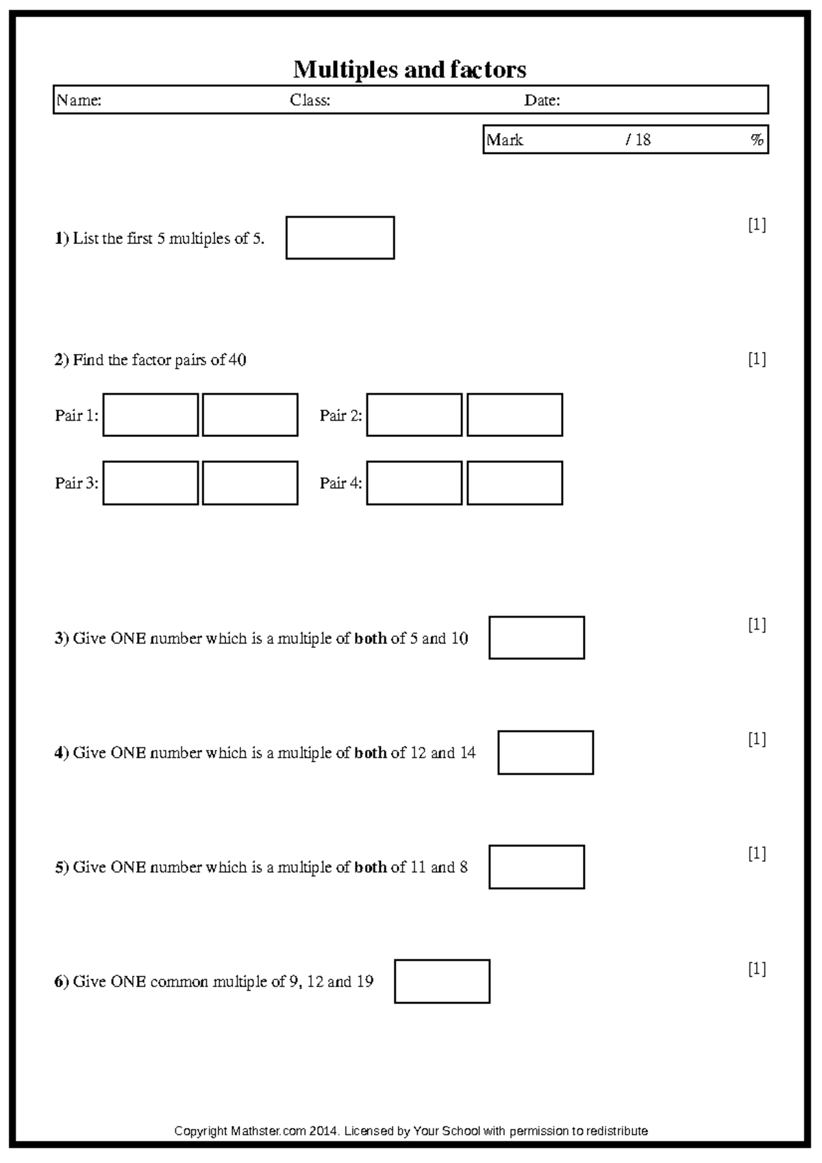 Multiples and Factors Quiz - Math 101 - Studocu