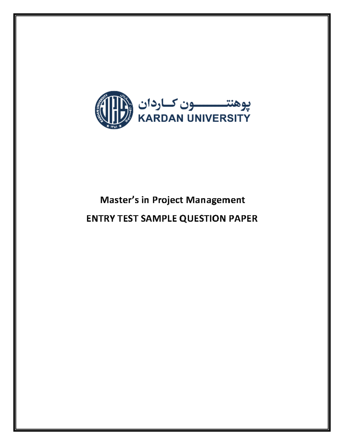 MPM Entry Test Sample Questions - Project Management Assessment - Studocu