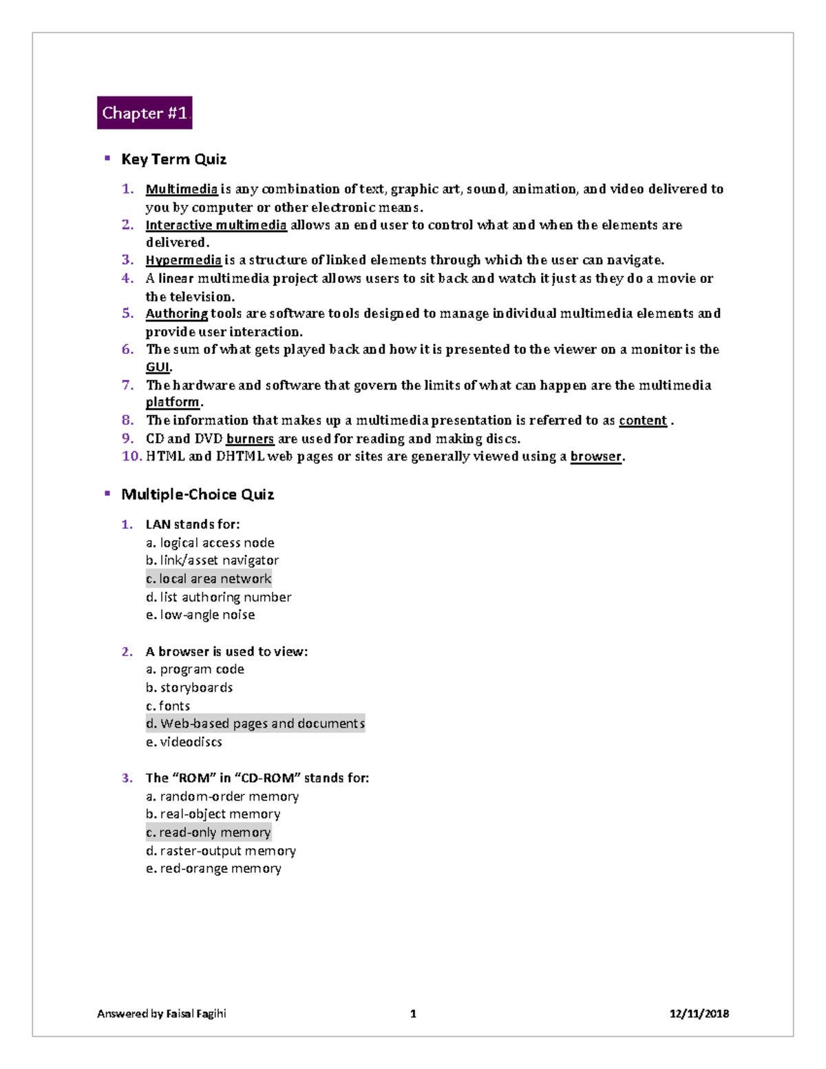 Multimedia Key Term & MC Quizzes: Chapters 1-7 Overview - Studocu