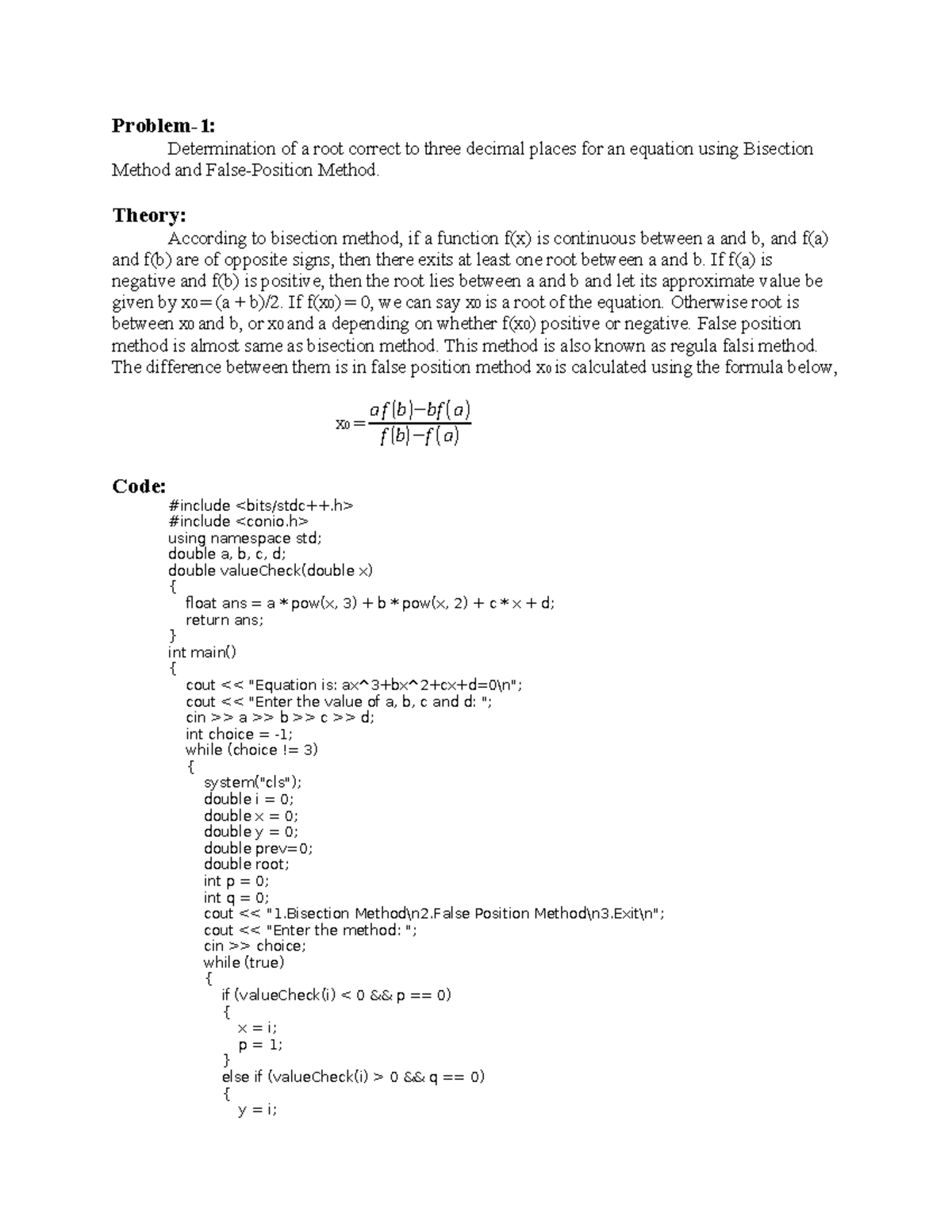 Lab1 - Root Finding Using Bisection & False Position Methods - Studocu