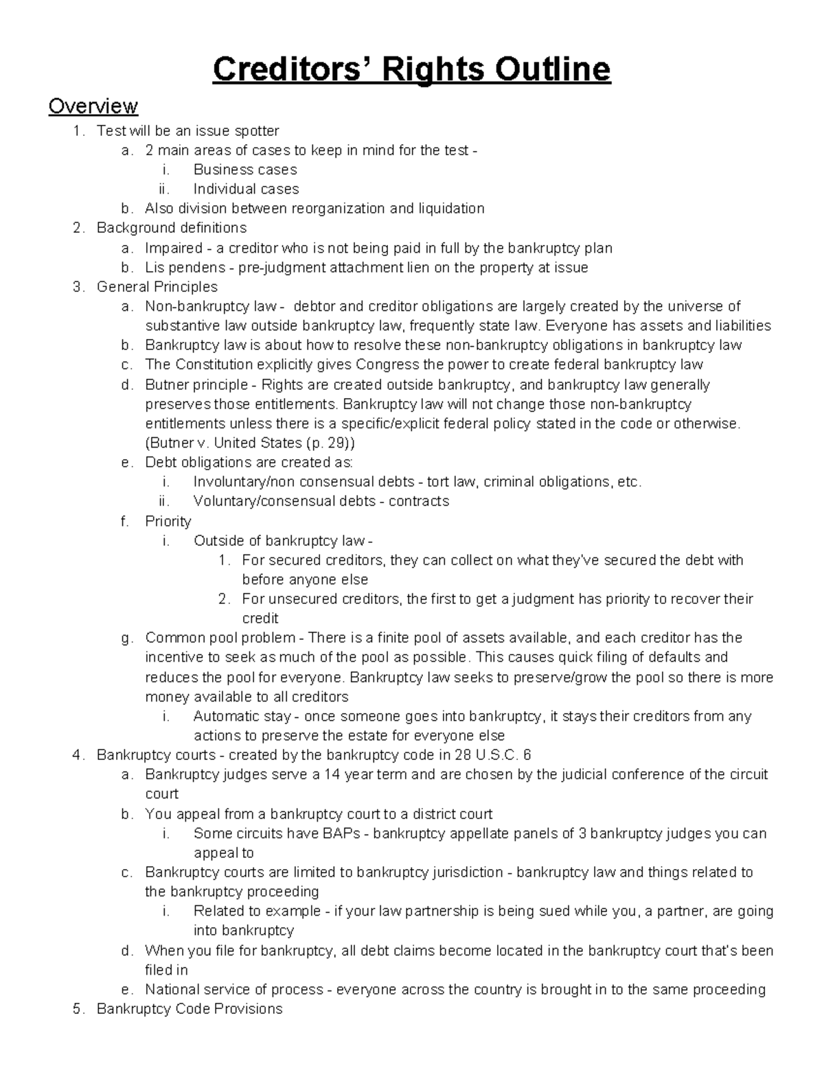 Creditors' Rights Overview: Key Concepts and Bankruptcy Code Insights ...