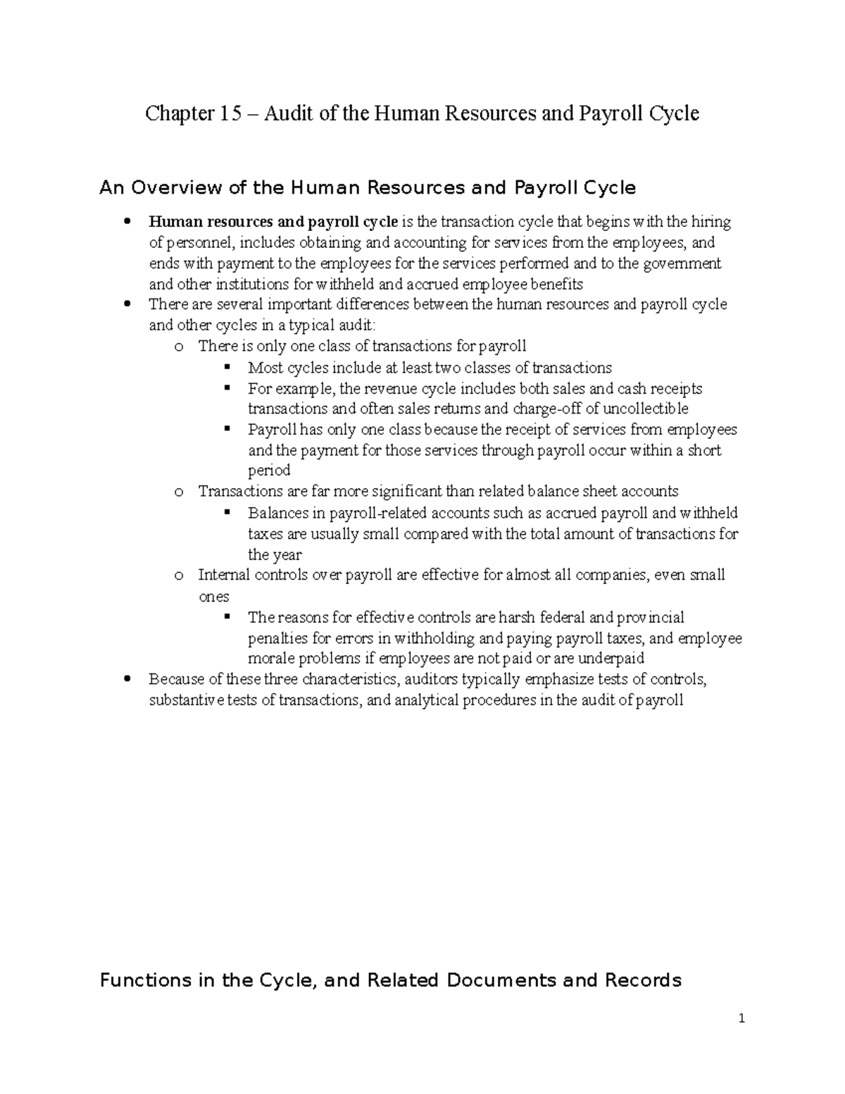 Chapter 15 – Audit of the Human Resources and Payroll Cycle - Chapter ...