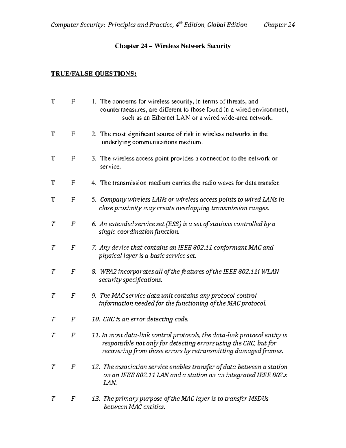 Chapter 24 Test: Wireless Network Security (CS 4e) - Studocu