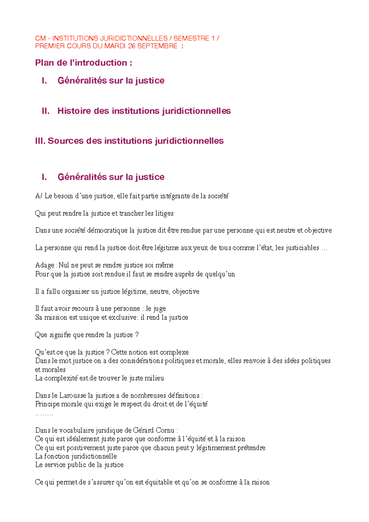 Cours - CM - INSTITUTIONS JURIDICTIONNELLES / SEMESTRE 1 / PREMIER ...