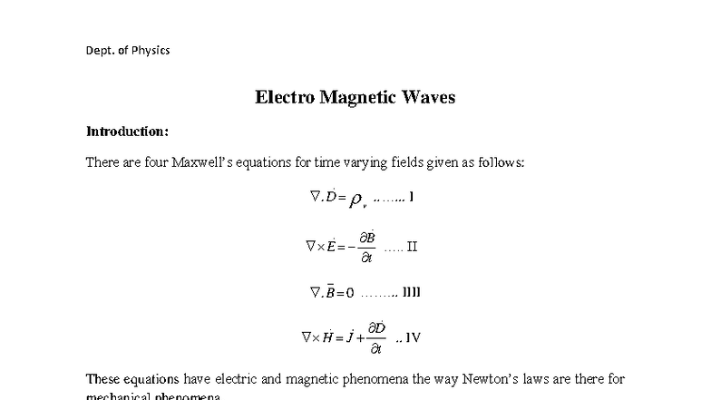 M4.2 Lecture Notes: Introduction to Electro Magnetic Waves - Studocu