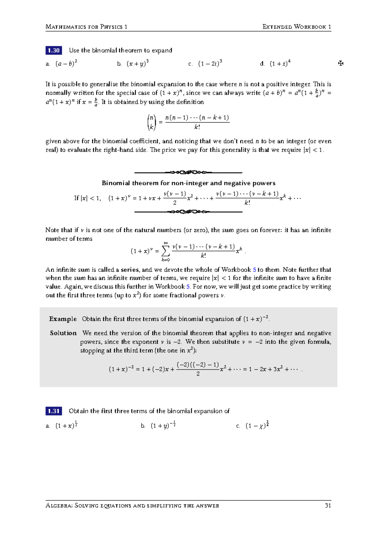 Mathematics for Physics 1 (Mf P1) Workbook 1: Binomial Expansion ...