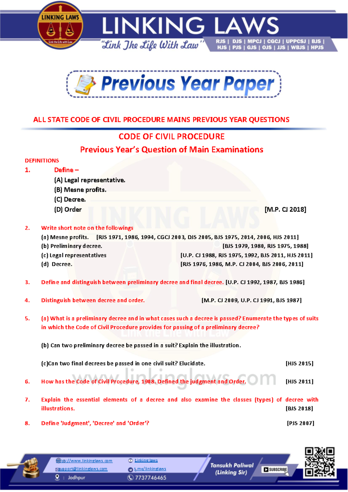 CPC Mains Exam: All States Previous Year Questions & Answers - Studocu