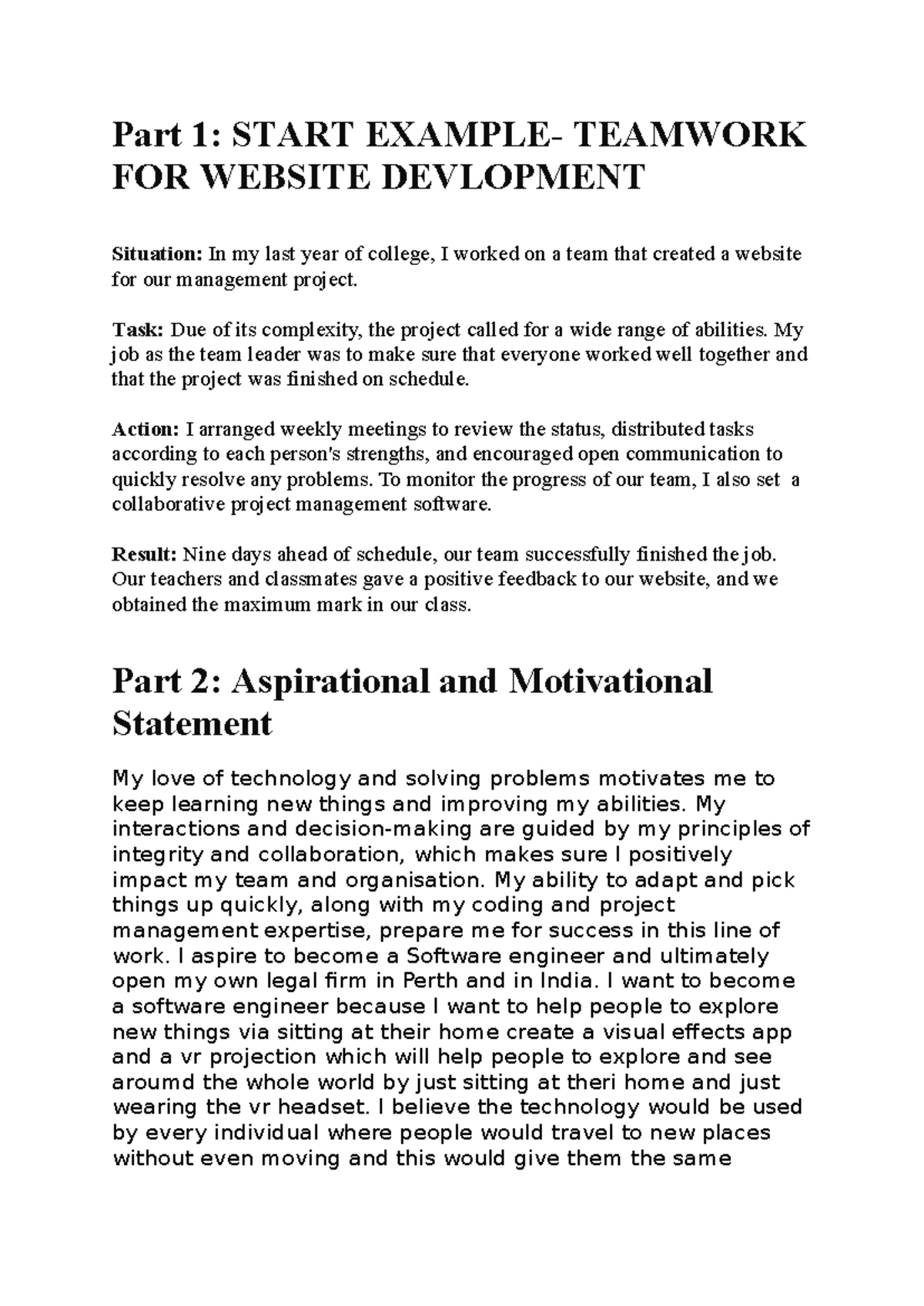 Assignment 1 Reflection - MSP100: Teamwork, Aspirations, & Growth - Studocu