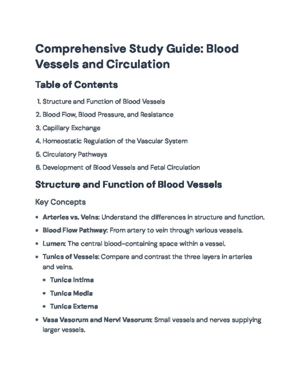 Comprehensive Study Guide: Blood Vessels and Circulation Overview ...