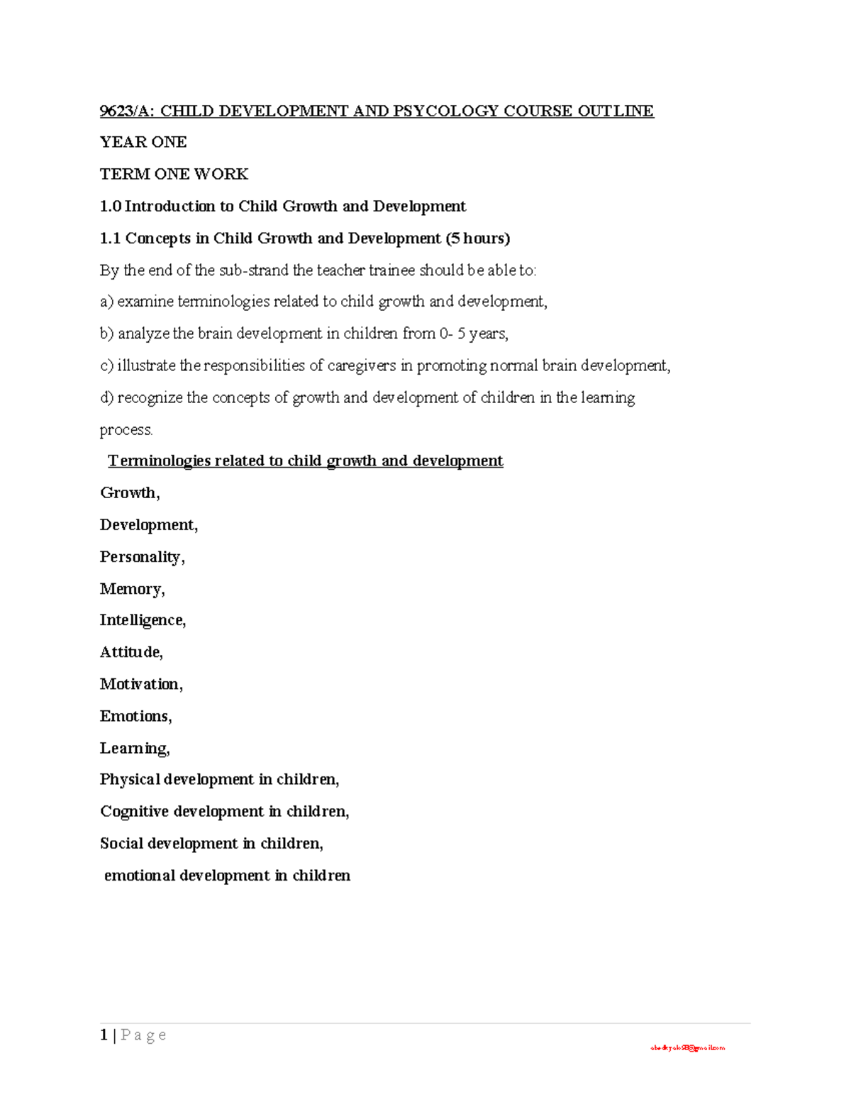 CDP Notes - the document contains a course outline for child ...